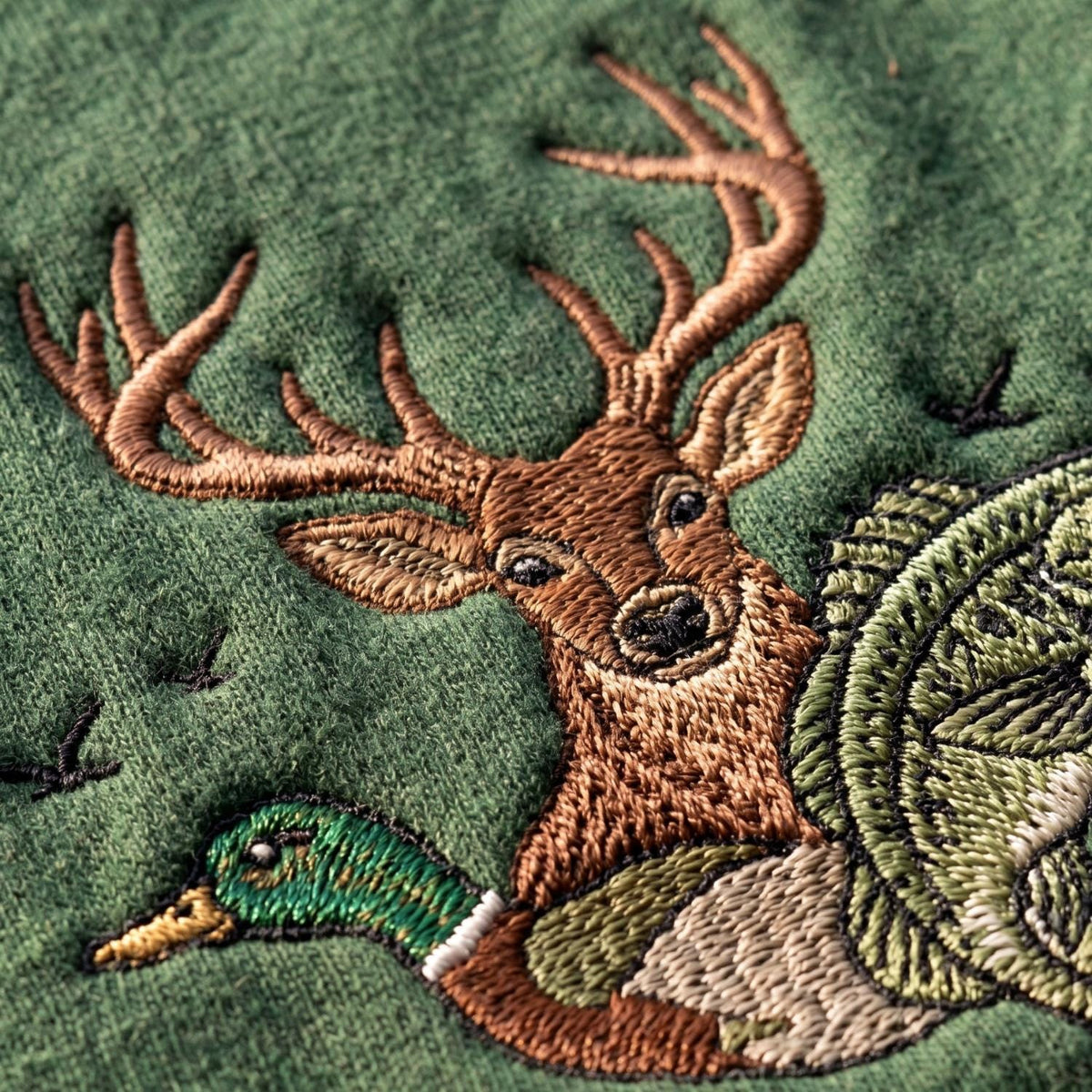 Embroidered Deer Duck Fish Sweatshirt, Hunting and Fishing Crewneck