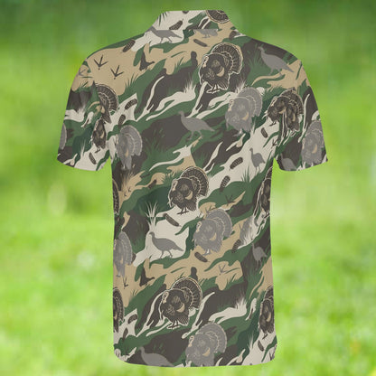 Outdoor Turkey Hunting Camo Print Graphic Polo Shirt