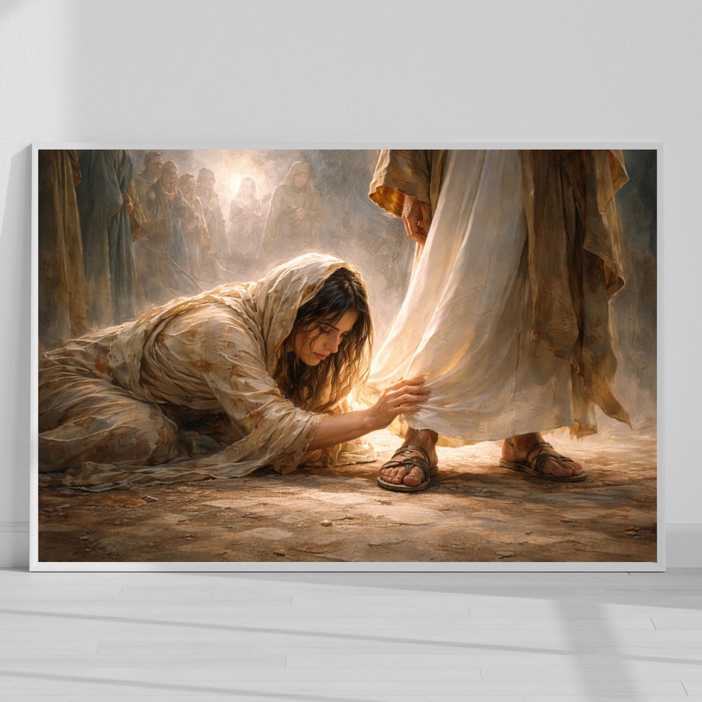 Woman Healed by Faith Christian Wall Art Touching the Hem of Jesus’ Garment Canvas