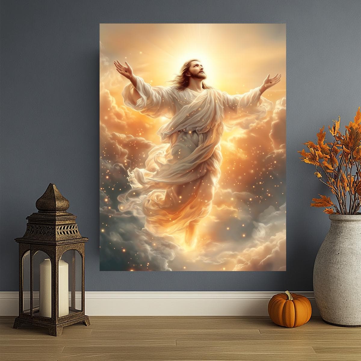 Jesus Ascension Canvas Wall Art, Heavenly Glory Christian Decor Painting