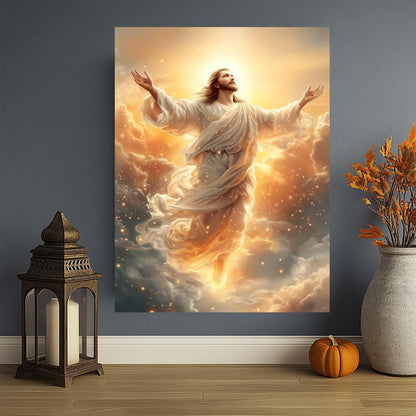 Jesus Ascension Canvas Wall Art, Heavenly Glory Christian Decor Painting