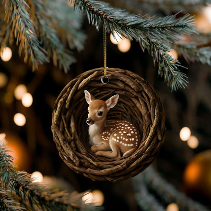 Woodland Fawn Ceramic Ornament, Deer Christmas Ornament