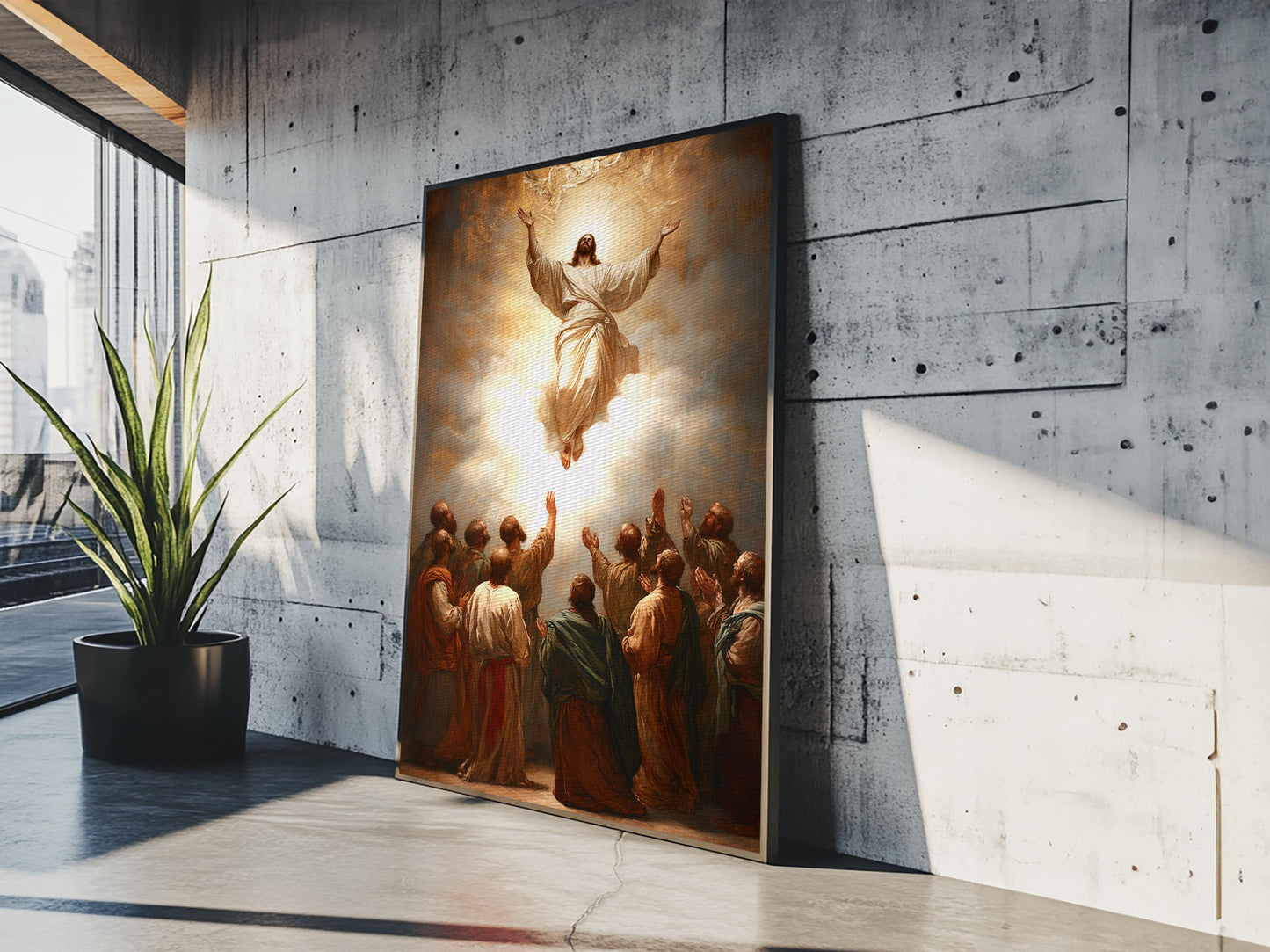 Ascension of Christ Rising into Heaven Framed Canvas Print Wall art