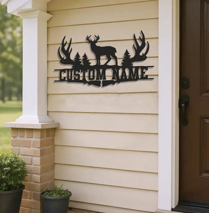 Personalized Deer Antler Metal Sign WITH LED/WITHOUT LED Light Custom Name Forest Wall Art