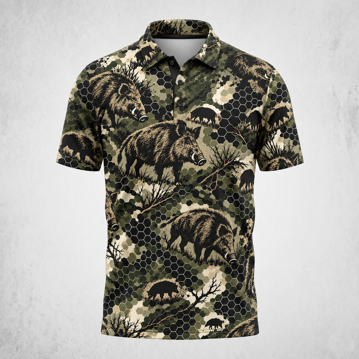 Tactical Hexagonal Wild Hog Hunting Camo polo Shirt VCP1046