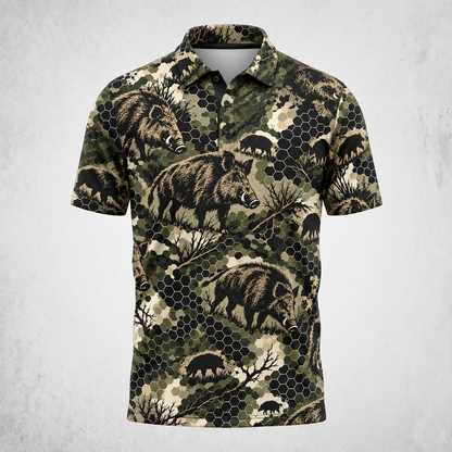 Tactical Hexagonal Wild Hog Hunting Camo polo Shirt VCP1046