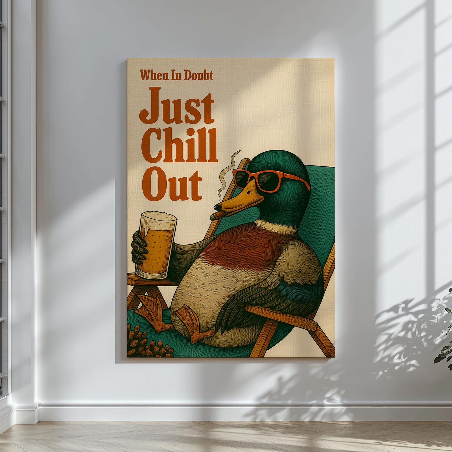Just Chill Out Mallard Duck Canvas – Funny Hunting Cabin Wall Art Gift for Duck Hunters