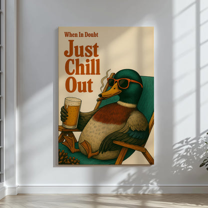 Just Chill Out Mallard Duck Canvas – Funny Hunting Cabin Wall Art Gift for Duck Hunters