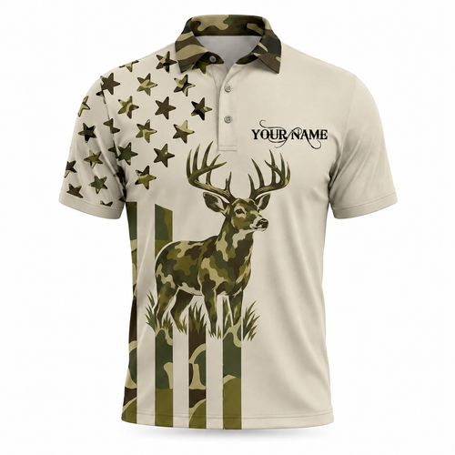 Custom Name Deer Hunting Camouflage Style Men Polo Shirt VCP1042