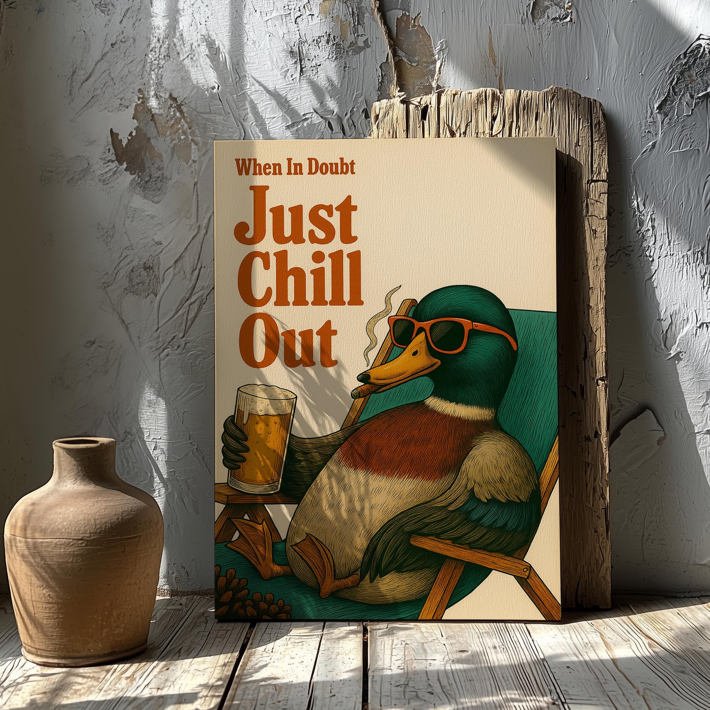 Just Chill Out Mallard Duck Canvas – Funny Hunting Cabin Wall Art Gift for Duck Hunters