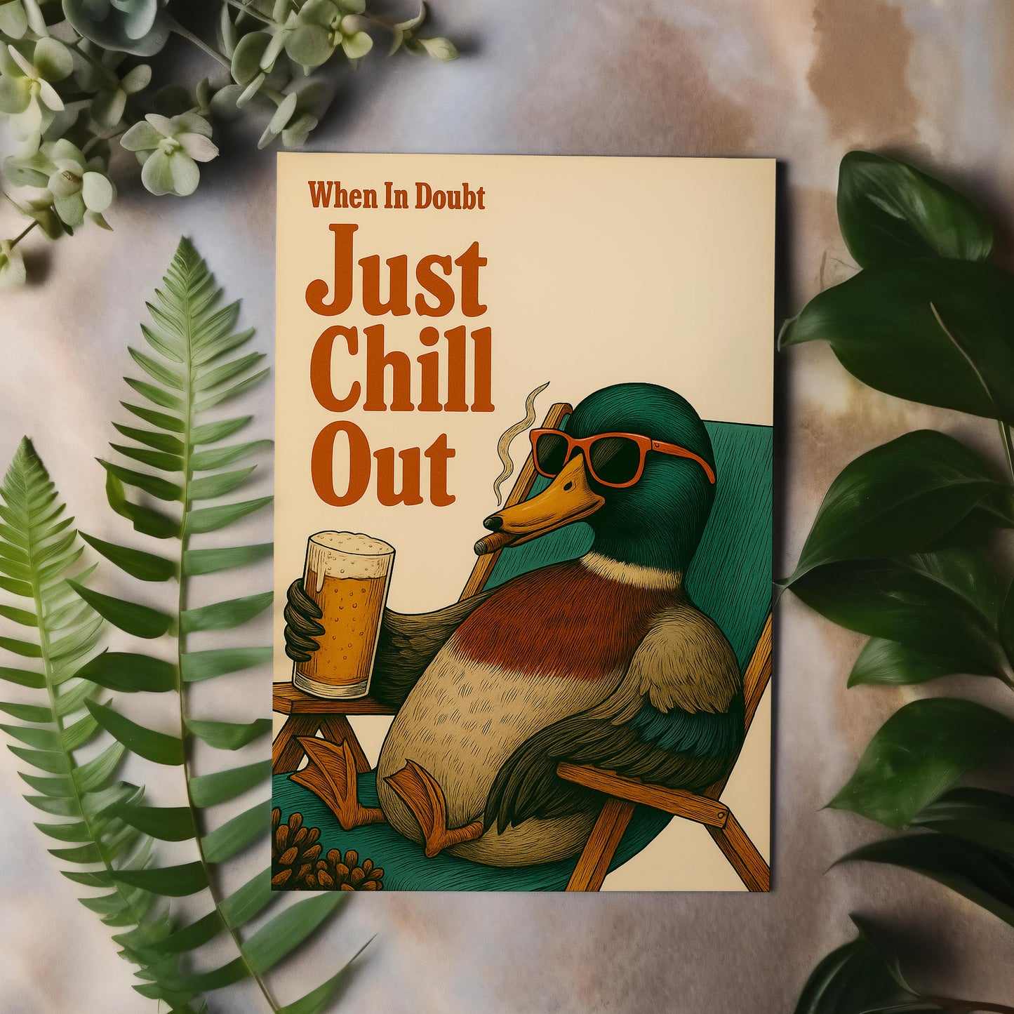 Just Chill Out Mallard Duck Canvas – Funny Hunting Cabin Wall Art Gift for Duck Hunters