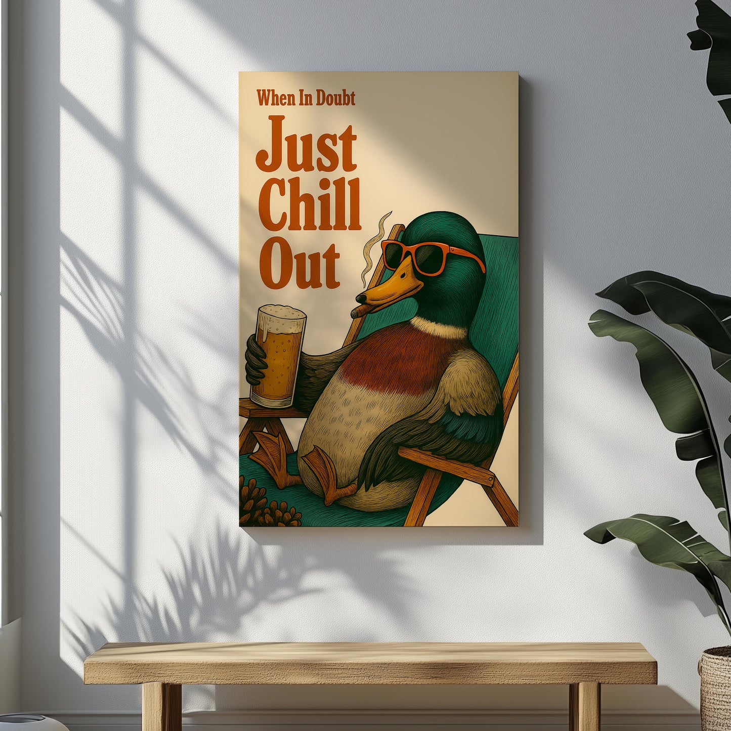 Just Chill Out Mallard Duck Canvas – Funny Hunting Cabin Wall Art Gift for Duck Hunters
