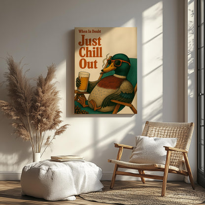 Just Chill Out Mallard Duck Canvas – Funny Hunting Cabin Wall Art Gift for Duck Hunters