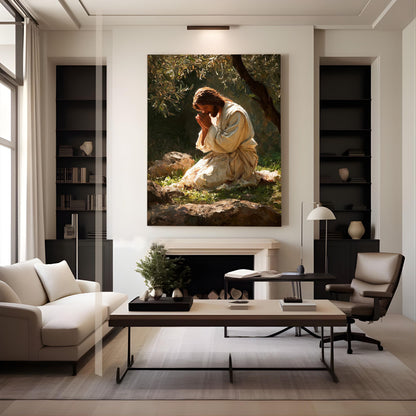 Jesus Praying in Gethsemane Canvas – Christian Wall Art of Faith