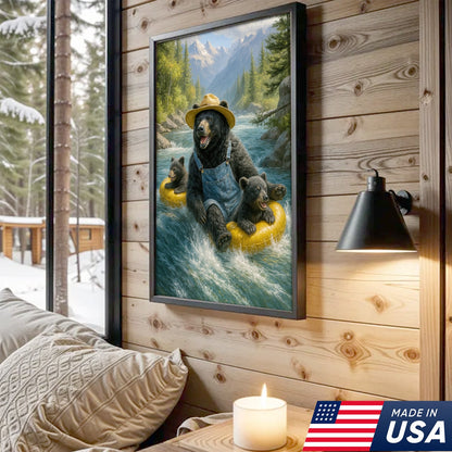 Bear River Adventure Canvas Wall Art – Cute Bear Family Wall Decor for Cabin & Nature Lovers
