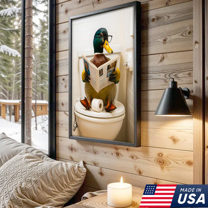 Funny Duck Bathroom Canvas Wall Art – Unique Gift for Hunters, Wildlife Lovers & Cabin Decor
