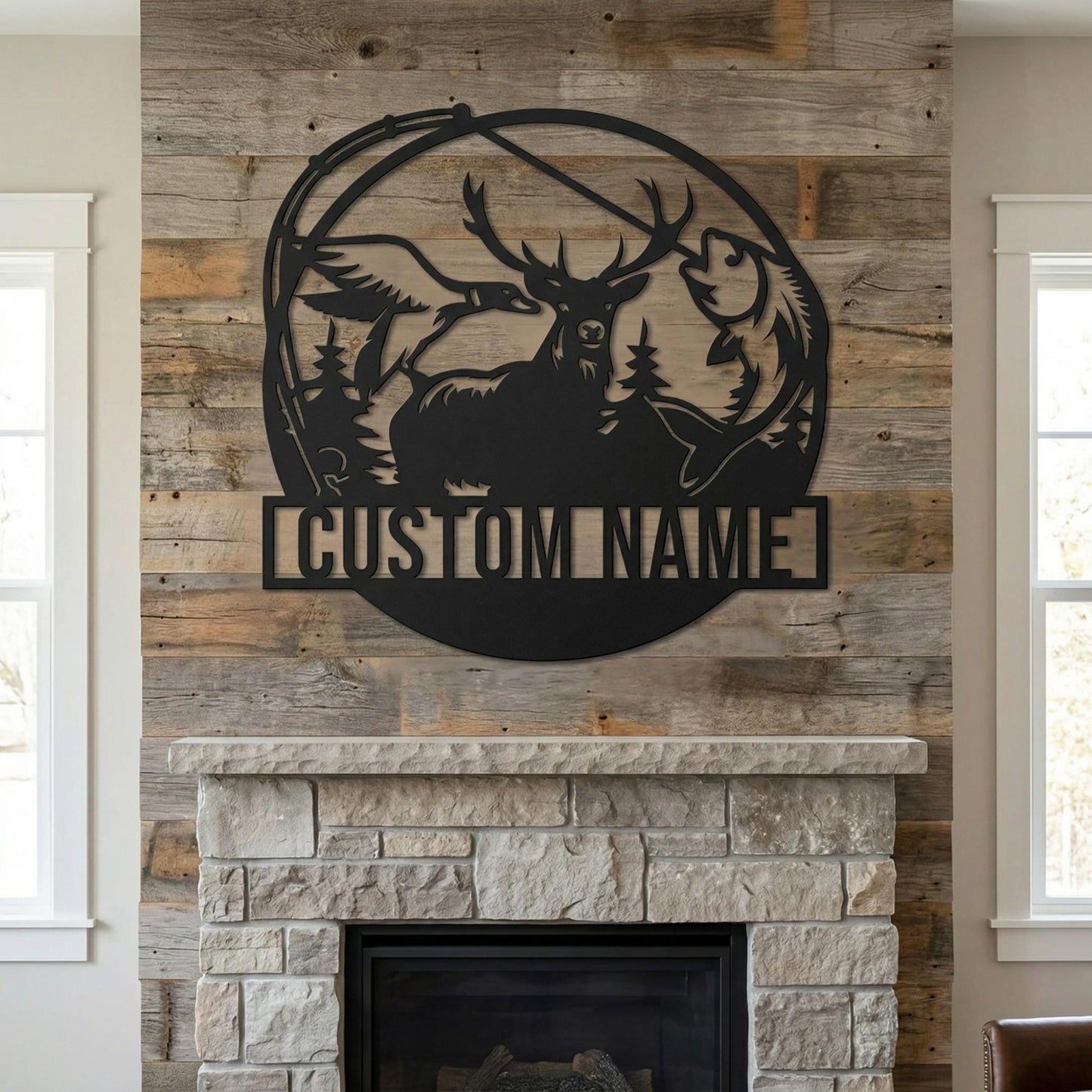Personalized Deer Metal Sign Wall Art, Custom Fishing and Hunting Decor for Cabin