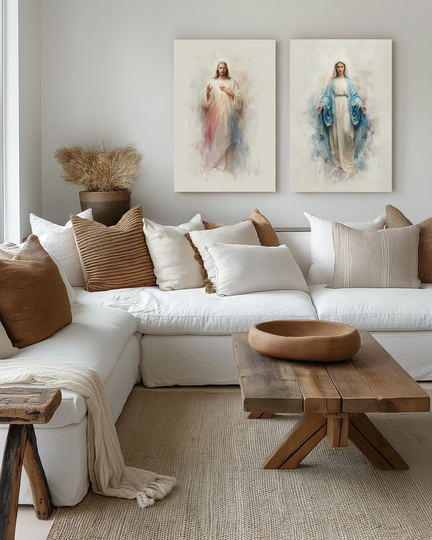 Jesus & Virgin Mary Canvas Set – Religious Wall Art Prints