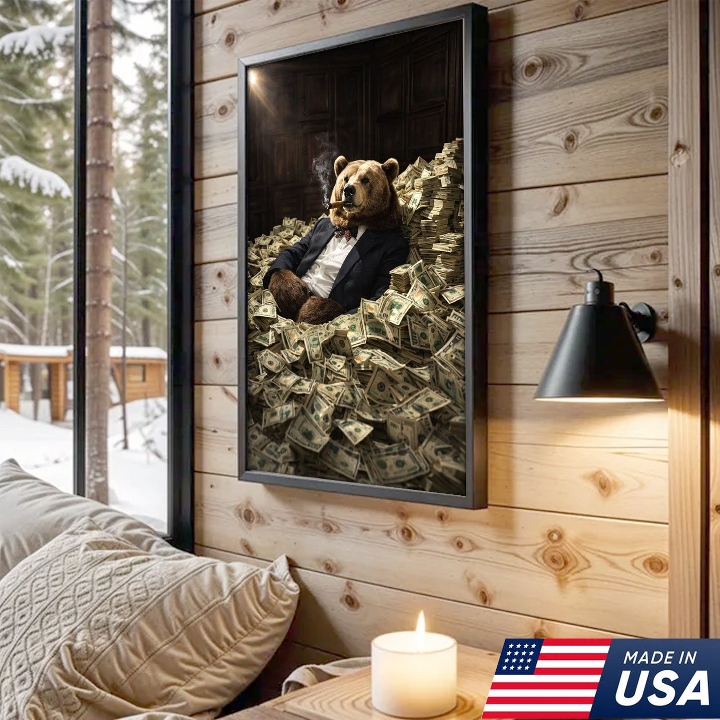 Luxury Bear Wall Art Canvas Print, Powerful Wealth Animal Portrait Illustration
