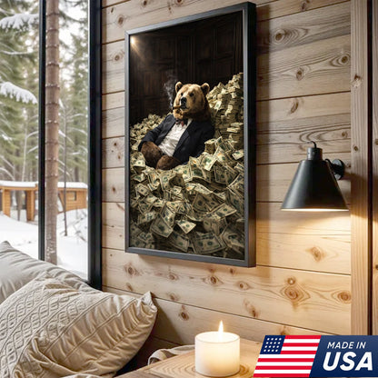 Luxury Bear Wall Art Canvas Print, Powerful Wealth Animal Portrait Illustration