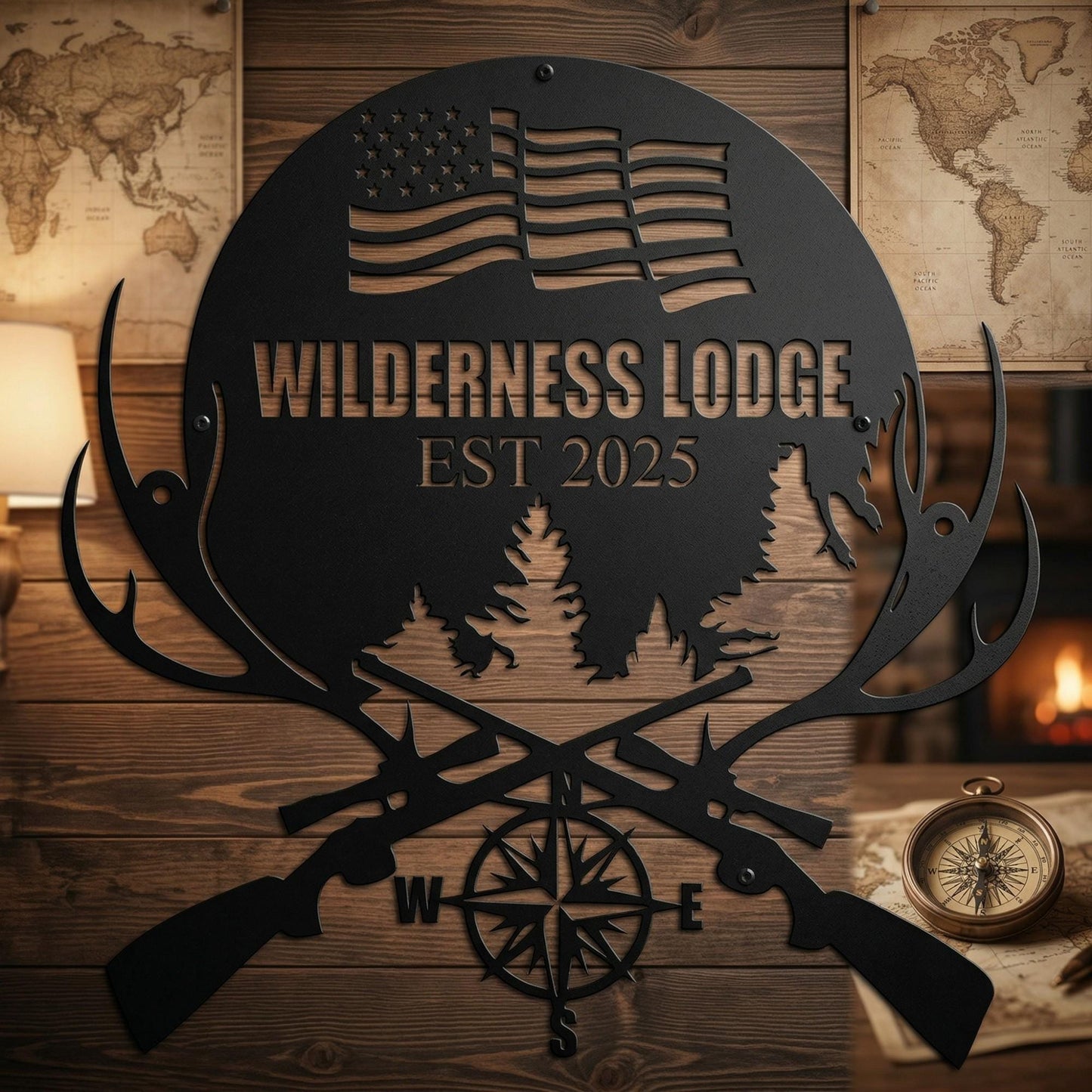 Custom Deer Antler metal sign , Personalized Hunting Wall Decor for Cabin