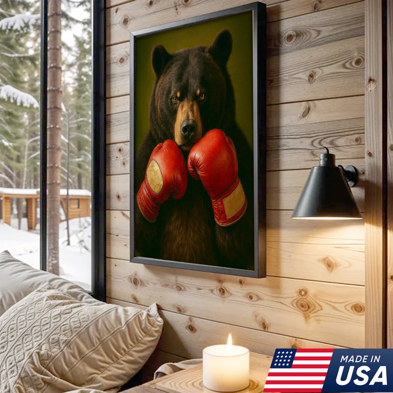 Funny Bear Boxing Canvas – Sports Animal Wall Art for Gym, Boxing Lovers, Rustic Man Cave Décor