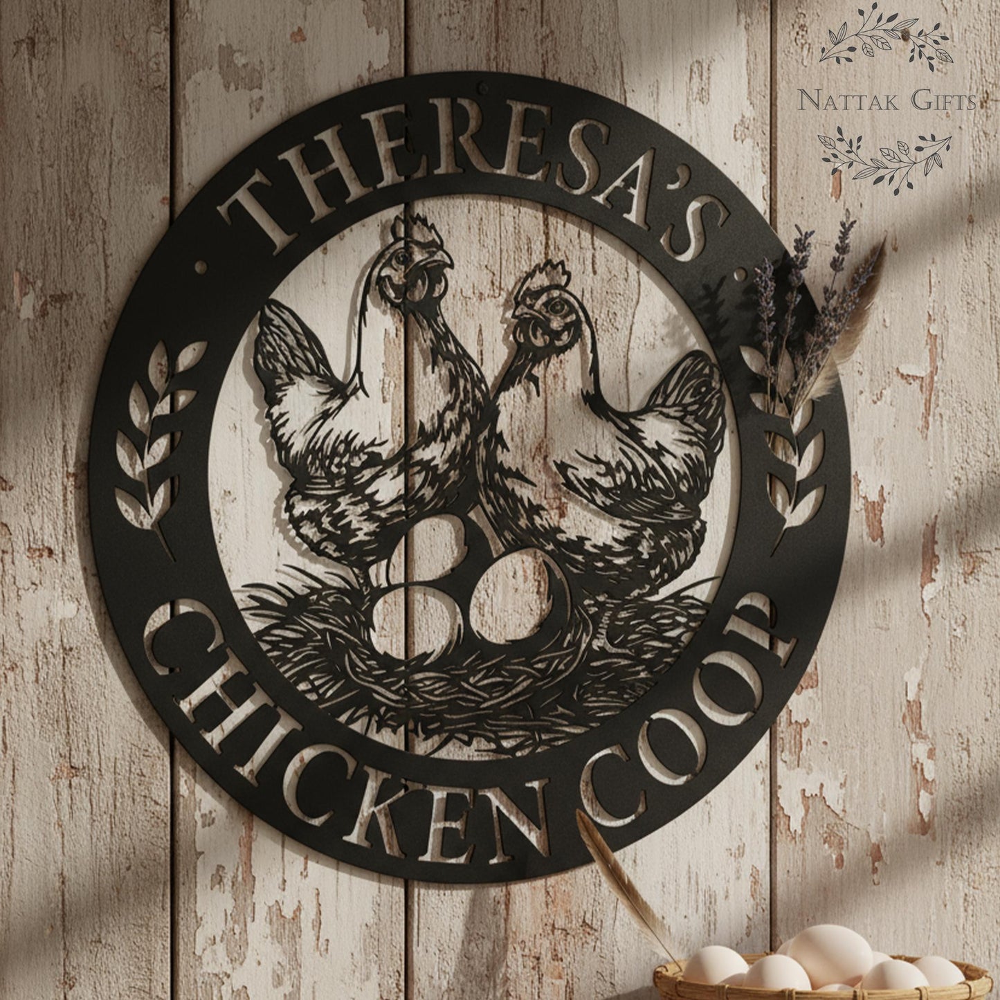 Custom Chicken Coop Metal Sign, Personalized Hen & Egg Farm Decor