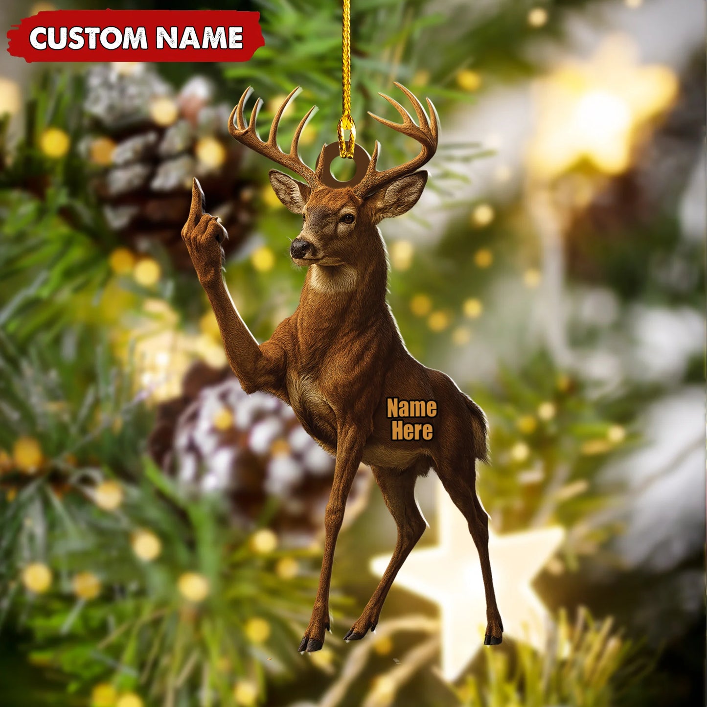 Custom Deer Buck Fukin' Finger Hunting Acrylic Christmas Ornament