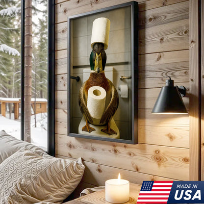 Funny Duck Bathroom Canvas Wall Art – Rustic Toilet Canvas for Cabin, Lodge & Man Cave Decor