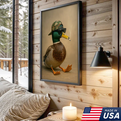Cool Mallard Duck with Camo Hat Wall Art – Funny Hunting Canvas Print