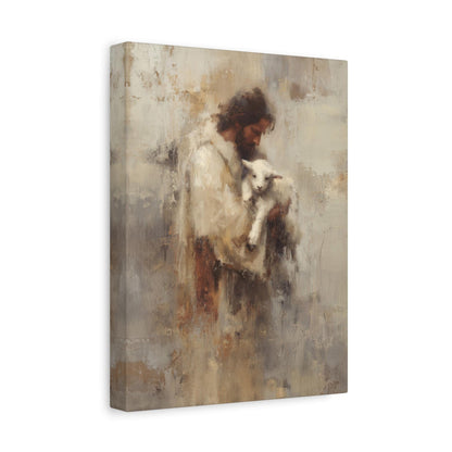 Jesus Holding Lamb Canvas Art: Modern Christian Wall Decor