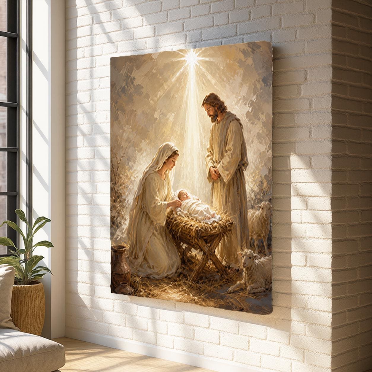 Nativity Scene Canvas Print, Holy Family Christian Wall Art, Neutral Religious Wall Decor