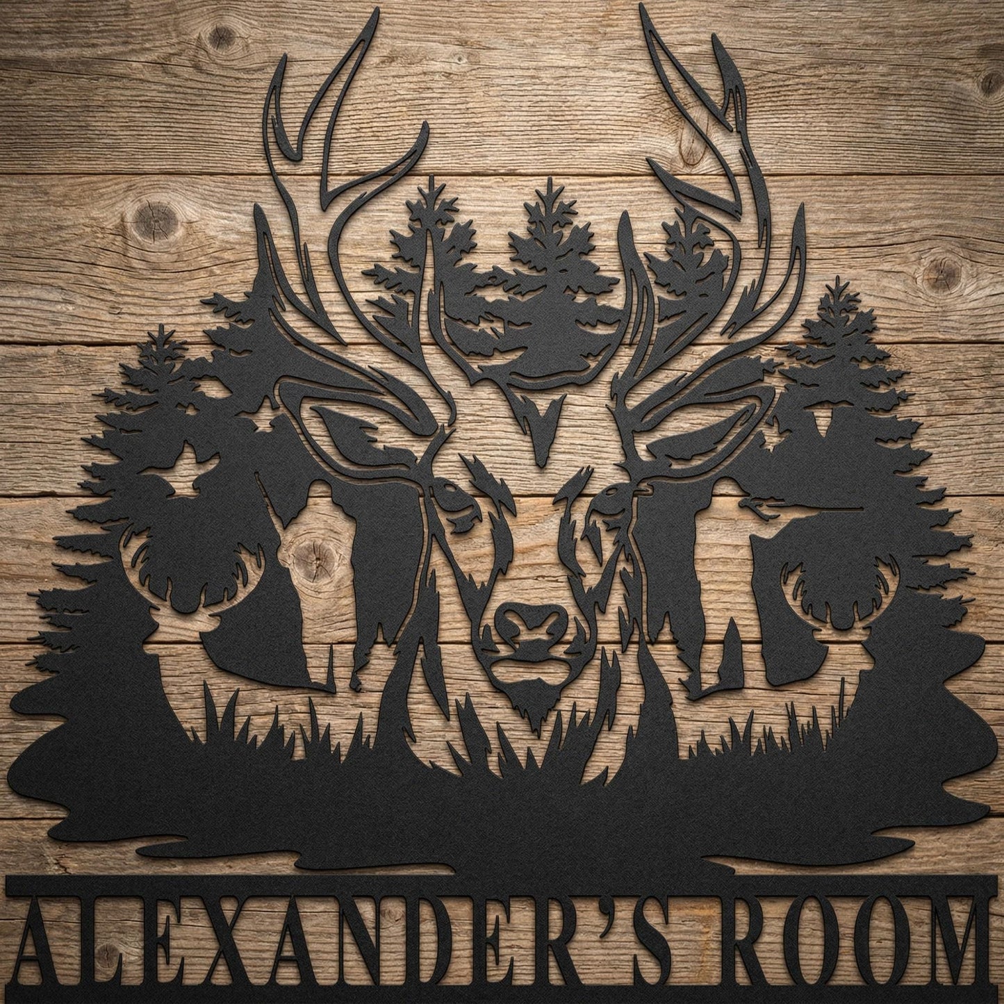 Personalized Deer Head Wall Decor, Majestic Buck Deer Wall Mount Metal Sign