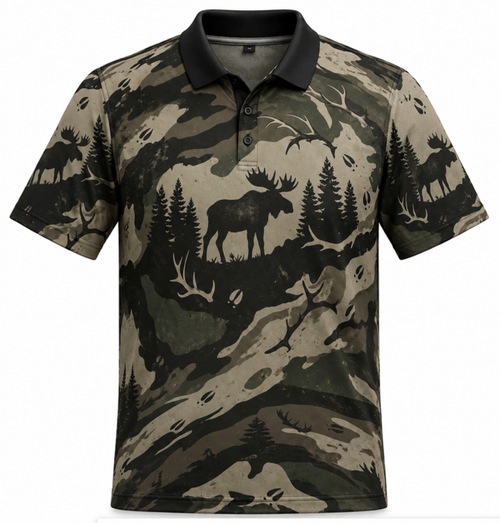 Moose Hunting Camo  Silhouette Polo Shirt VCP1004