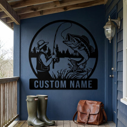 Personalized Fishing Metal Sign, Custom Last Name Sign, Bass Fishing Decor