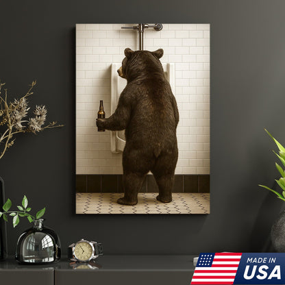 Funny Black Bear Canvas Wall Art – Hilarious Bathroom Humor Decor – Rustic Cabin Lodge Gag Gift