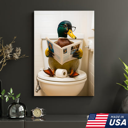 Funny Duck Bathroom Canvas Wall Art – Unique Gift for Hunters, Wildlife Lovers & Cabin Decor