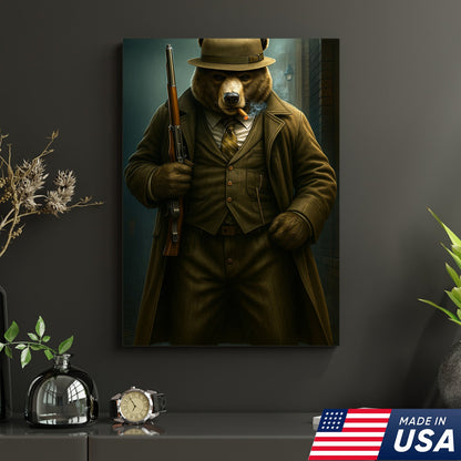 Vintage Gentleman Bear Hunter Canvas – Rustic Lodge Wall Art for Hunters & Outdoorsmen