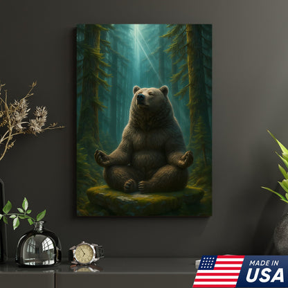 Zen Bear Wall Art – Meditating Bear Canvas for Cabin, Nature Lovers & Rustic Home Decor