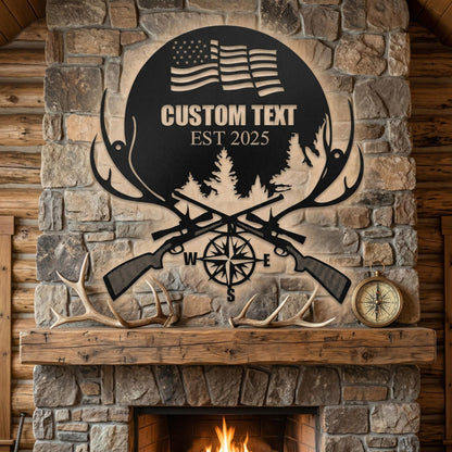 Custom Deer Antler metal sign , Personalized Hunting Wall Decor for Cabin