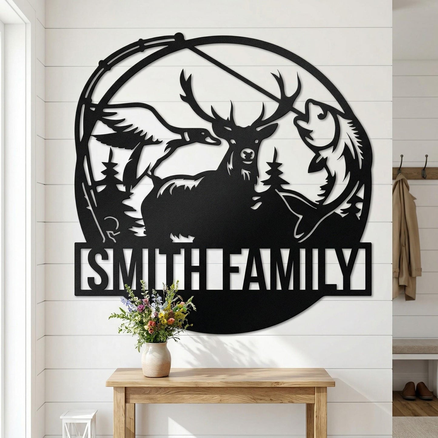 Personalized Deer Metal Sign Wall Art, Custom Fishing and Hunting Decor for Cabin