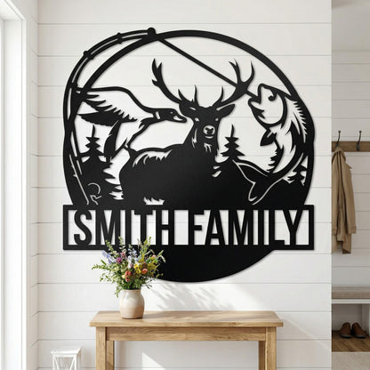 Personalized Deer Metal Sign Wall Art, Custom Fishing and Hunting Decor for Cabin