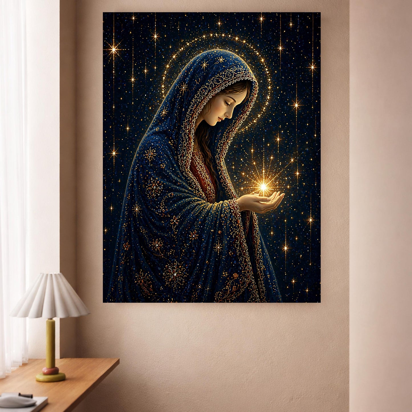 Virgin Mary Starry Night Canvas Wall Art