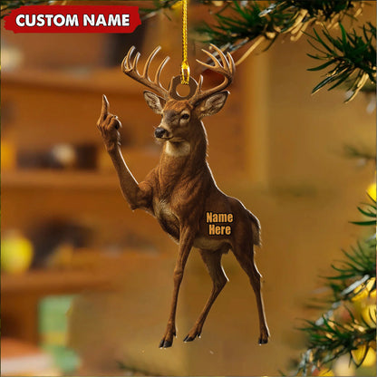 Custom Deer Buck Fukin' Finger Hunting Acrylic Christmas Ornament