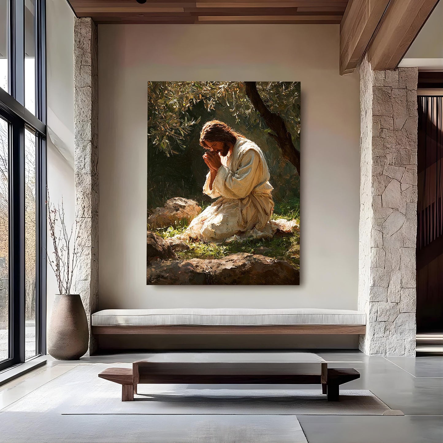 Jesus Praying in Gethsemane Canvas – Christian Wall Art of Faith