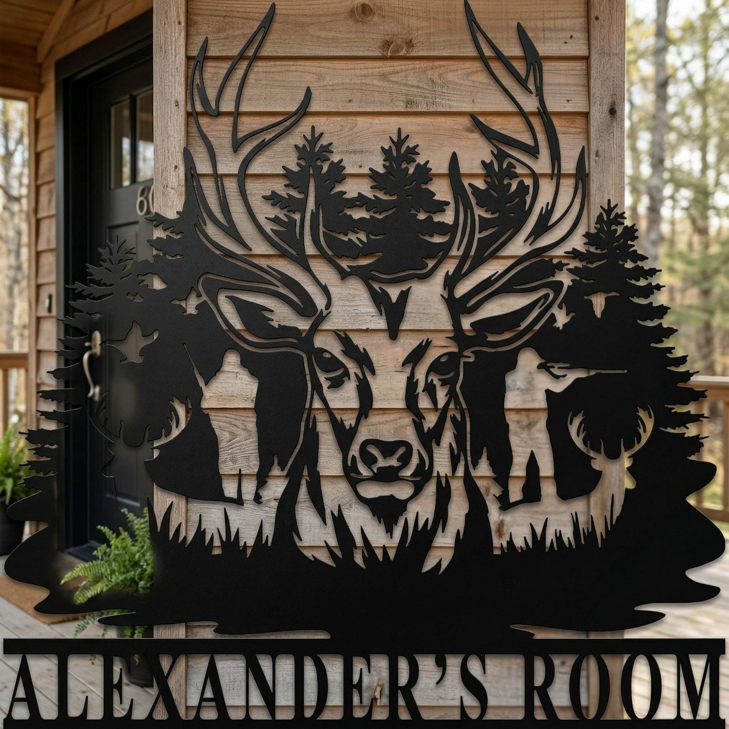 Personalized Deer Head Wall Decor, Majestic Buck Deer Wall Mount Metal Sign