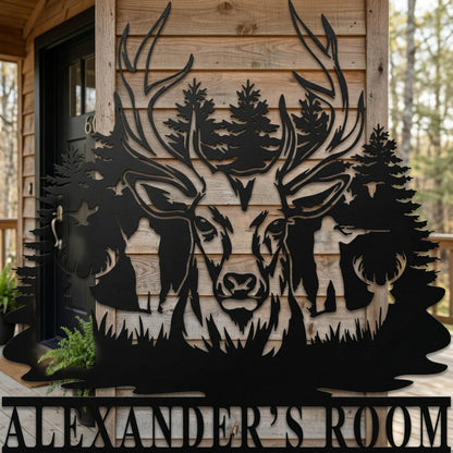 Personalized Deer Head Wall Decor, Majestic Buck Deer Wall Mount Metal Sign