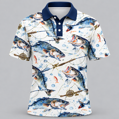 Watercolor Bass Fishing Polo Shirt VCE051026