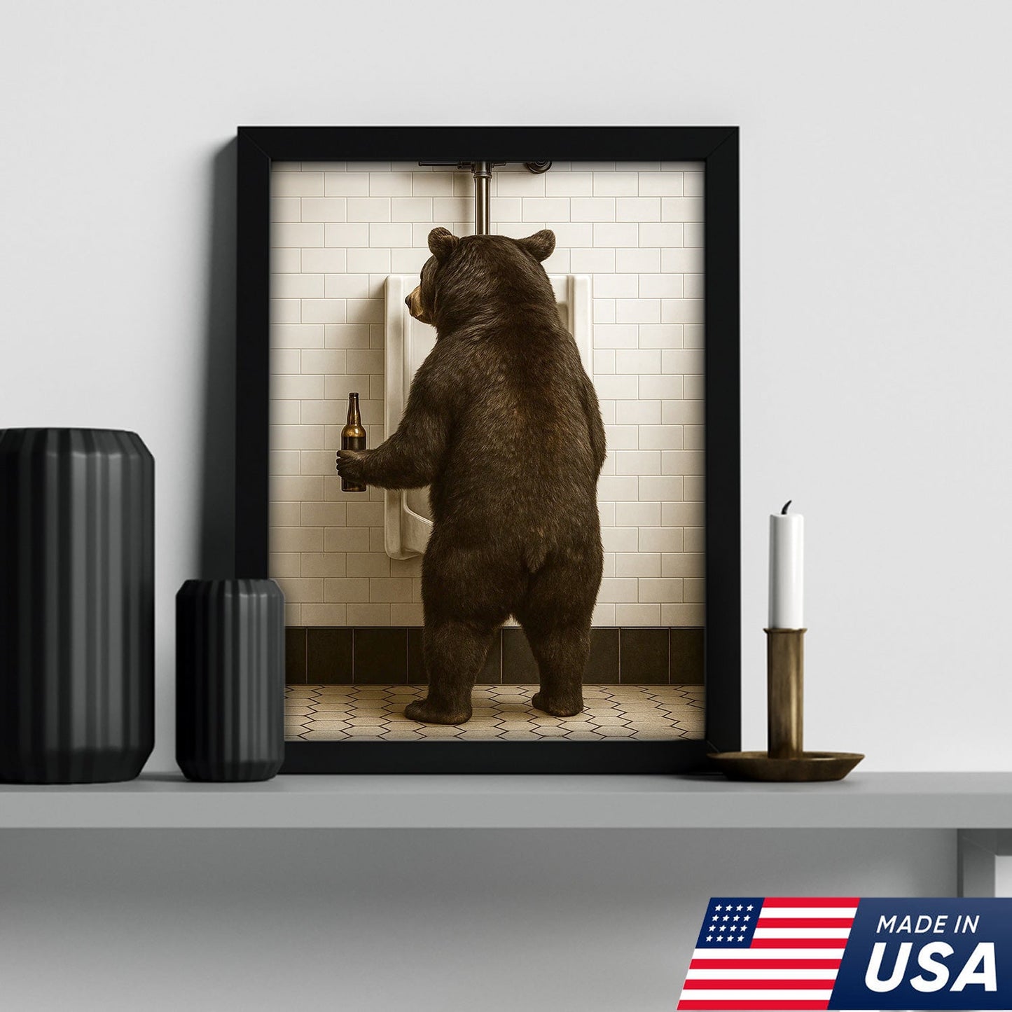 Funny Black Bear Canvas Wall Art – Hilarious Bathroom Humor Decor – Rustic Cabin Lodge Gag Gift