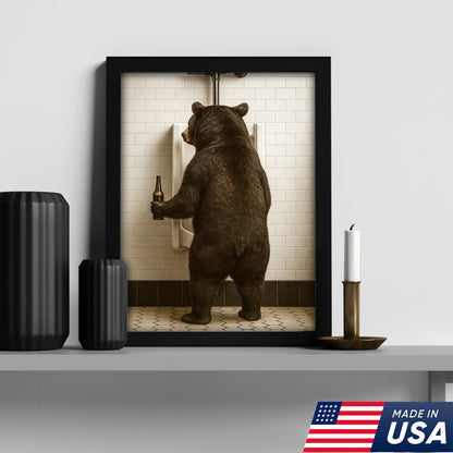 Funny Black Bear Canvas Wall Art – Hilarious Bathroom Humor Decor – Rustic Cabin Lodge Gag Gift